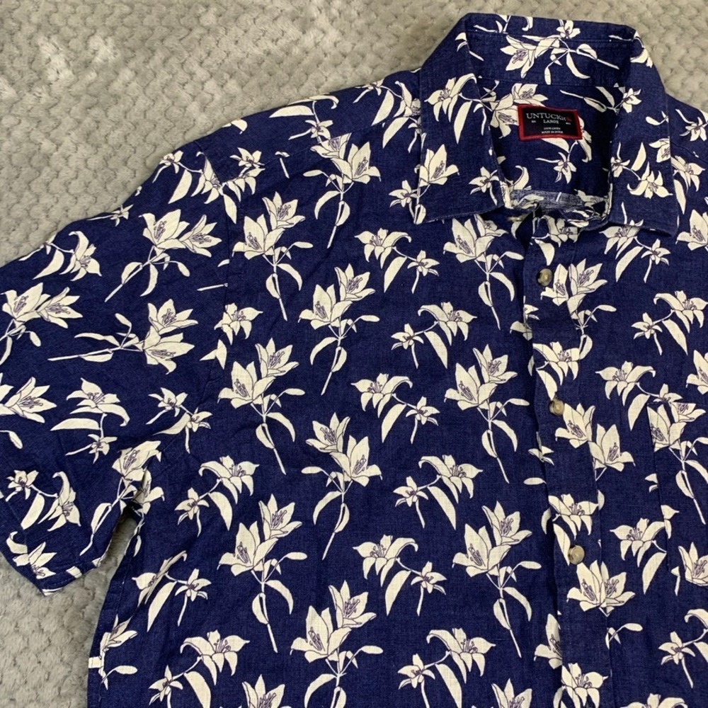 UNTUCKit Parrina SS Shirt Mens Large Navy Floral Linen Button Up